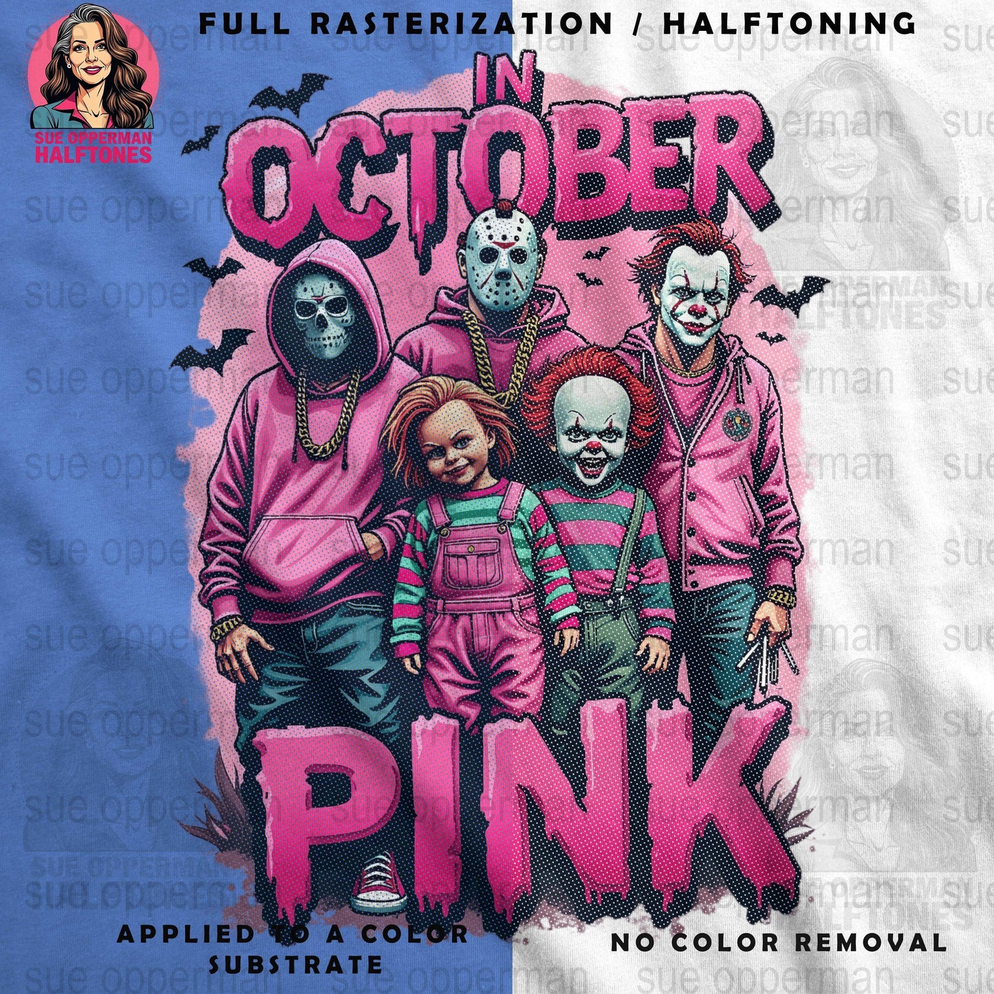 Halloween In October Pink Universal Print Bundle Digital - halftone PNG for T-shirts – Sue Opperman Halftones