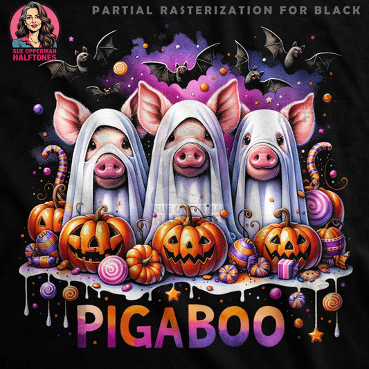 Halloween Pigs with Pumpkins Digital Halftone T-Shirt Design - halftone PNG for T-shirts – Sue Opperman Halftones