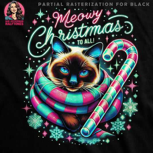 Christmas Cat Meowy Holiday Halftone T-Shirt Design - halftone PNG for T-shirts – Sue Opperman Halftones