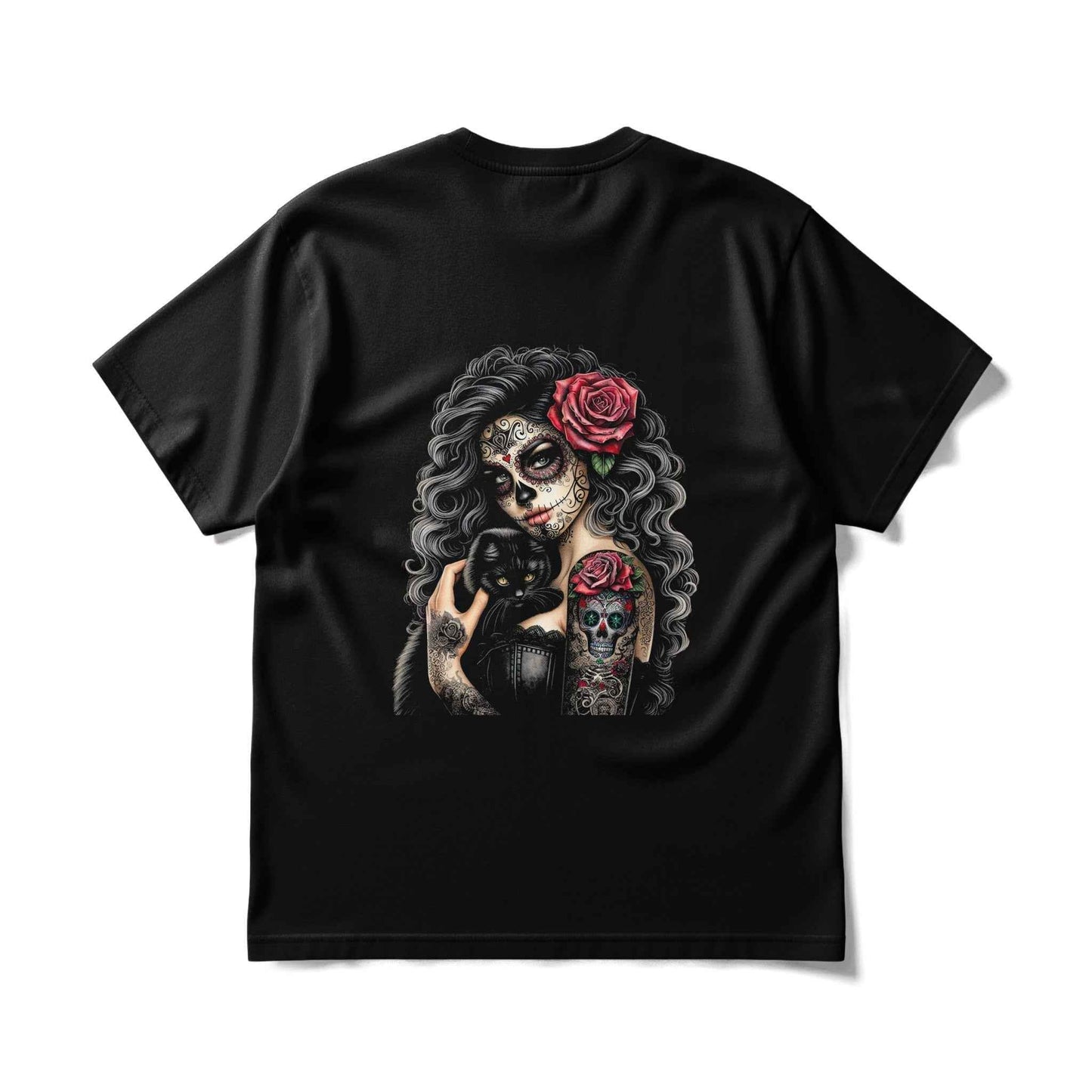 Sugar Skull Girl With Cat Halftone T-Shirt Design - halftone PNG for T-shirts – Sue Opperman Halftones