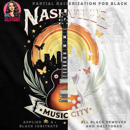 Nashville City Skyline Electric Guitar Halftoned T-Shirt Design - halftone PNG for T-shirts – Sue Opperman Halftones