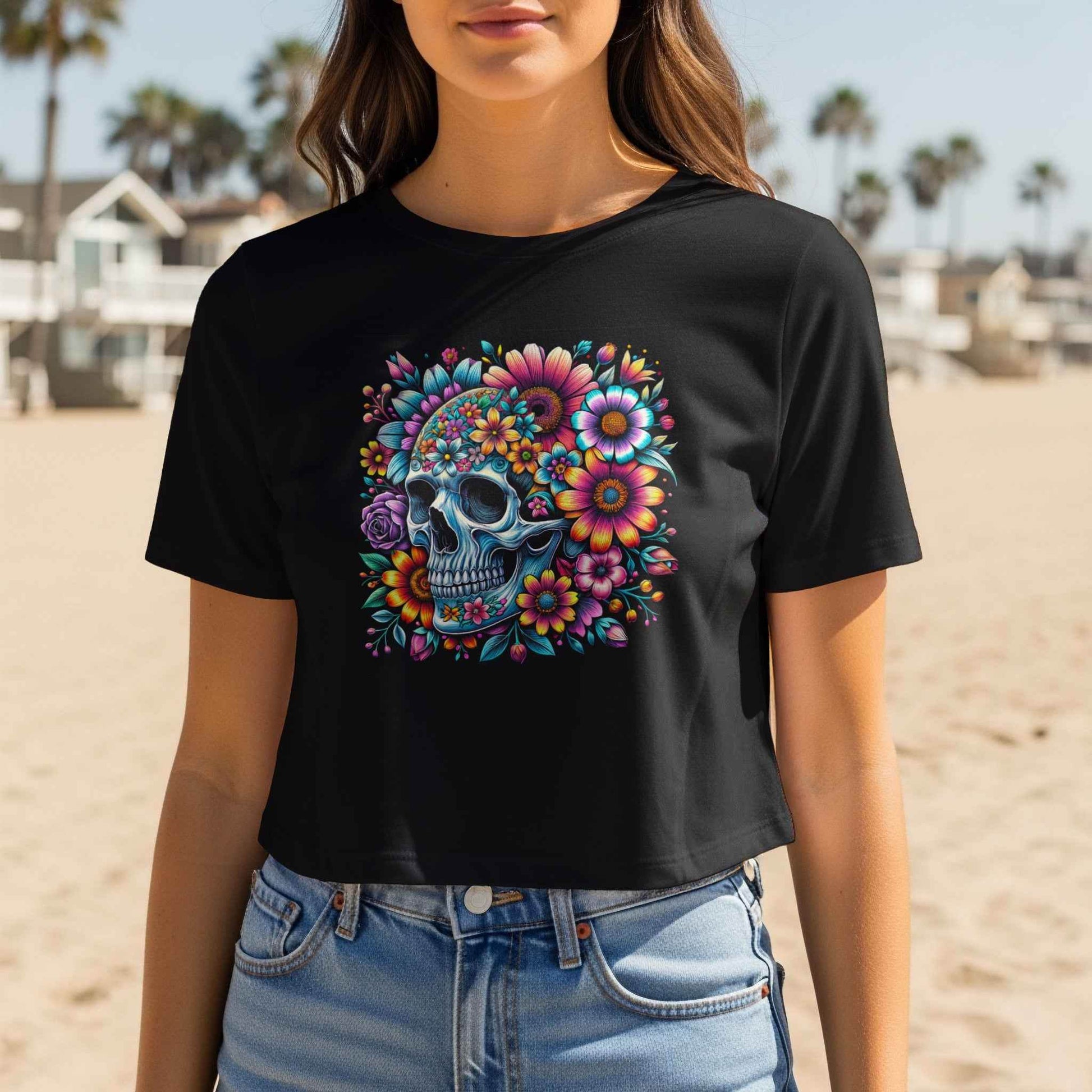 Floral Sugar Skull Halftone T-Shirt Design Digital - halftone PNG for T-shirts – Sue Opperman Halftones