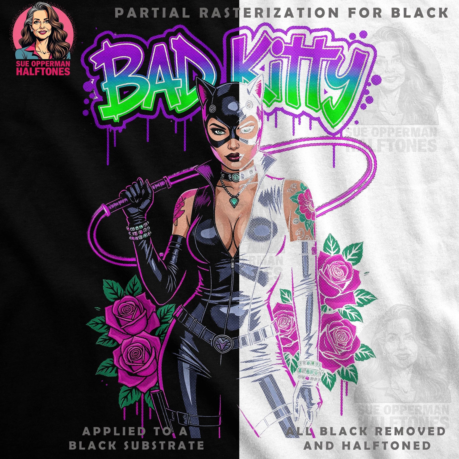 Bad Kitty Superhero Universal Print Bundle - halftone PNG for T-shirts – Sue Opperman Halftones