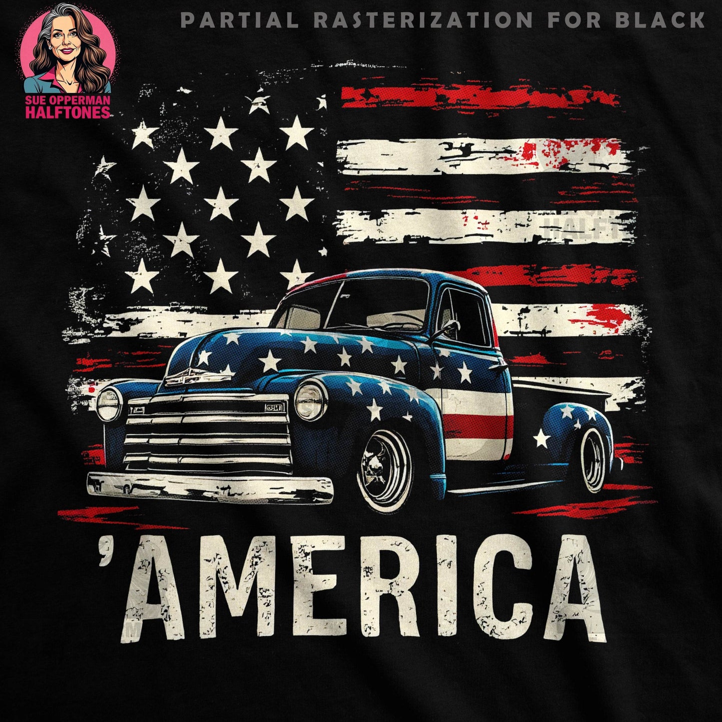 Patriotic Truck with American Flag Halftoned T-Shirt Design - halftone PNG for T-shirts – Sue Opperman Halftones