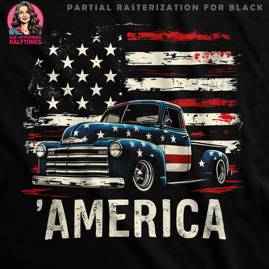 Patriotic Truck with American Flag Halftoned T-Shirt Design - halftone PNG for T-shirts – Sue Opperman Halftones