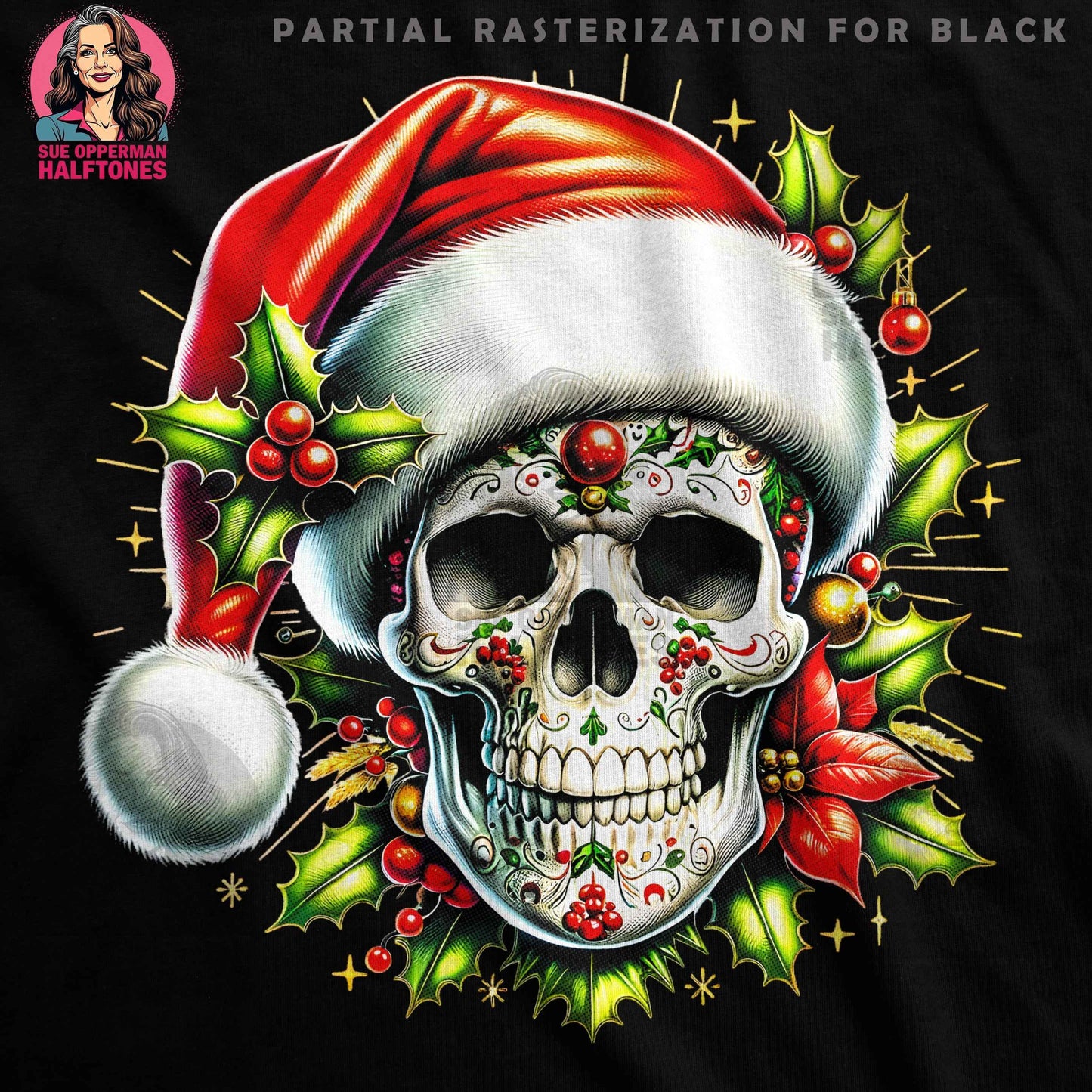Christmas Sugar Skull Christmas Halftoned T-Shirt Designs - halftone PNG for T-shirts – Sue Opperman Halftones