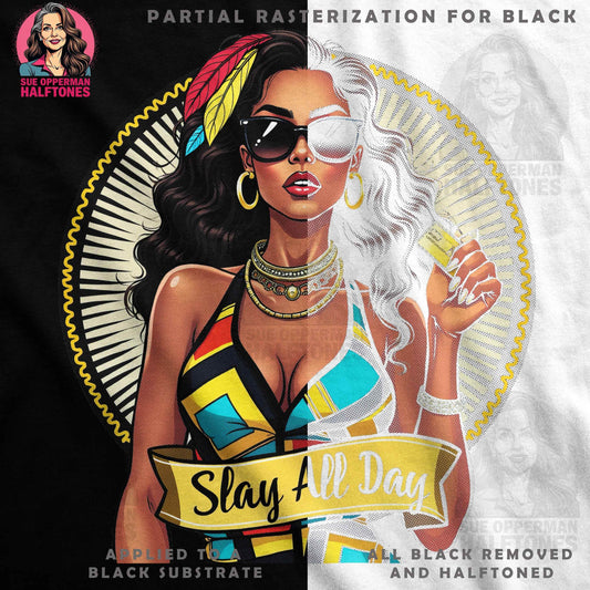 Glamour Woman Slay All Day Halftoned T-Shirt Design - halftone PNG for T-shirts – Sue Opperman Halftones