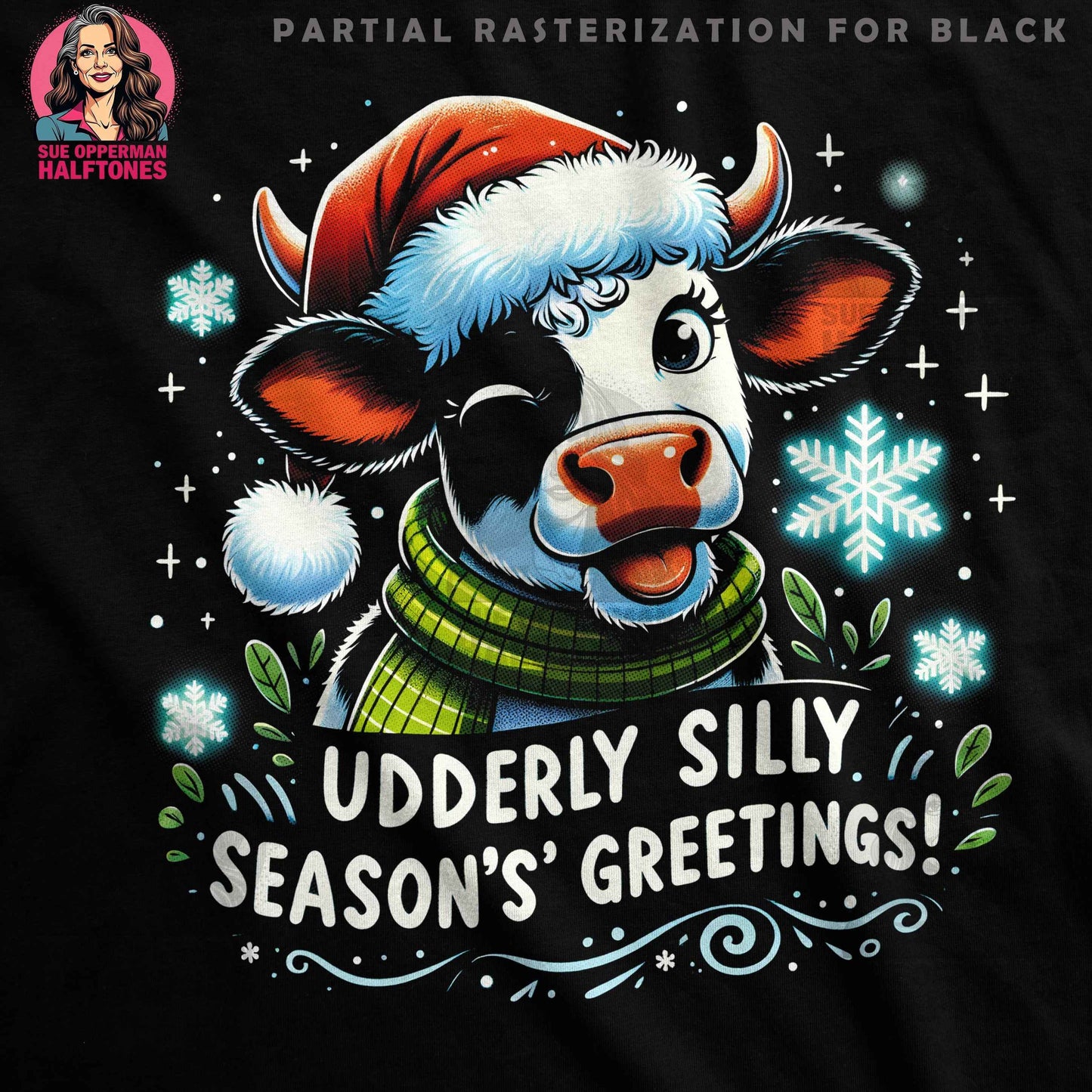 Christmas Cow Udderly Silly Digital Halftone T-Shirt Design - halftone PNG for T-shirts – Sue Opperman Halftones