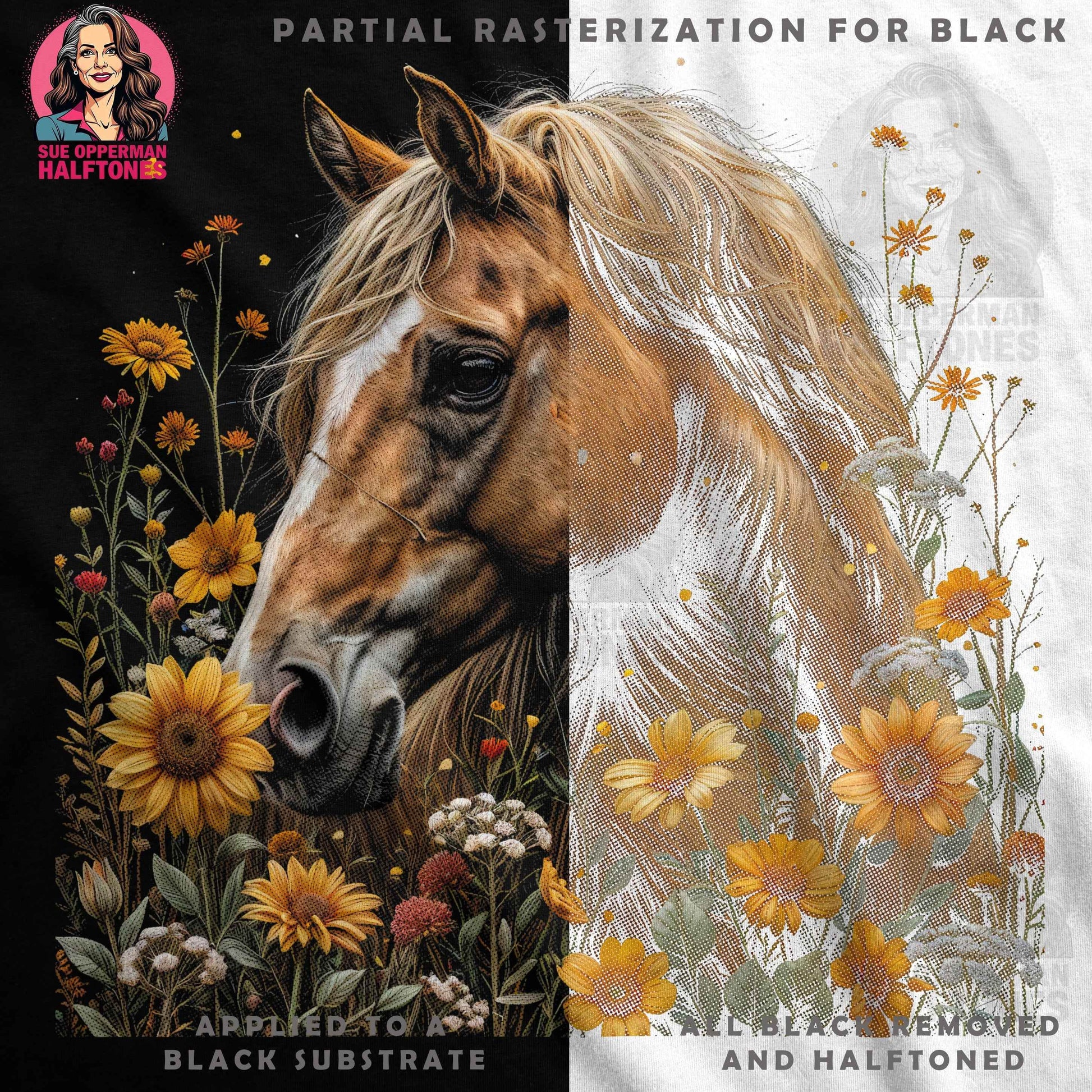 Animals Floral Horse Halftone T-Shirt Design - halftone PNG for T-shirts – Sue Opperman Halftones