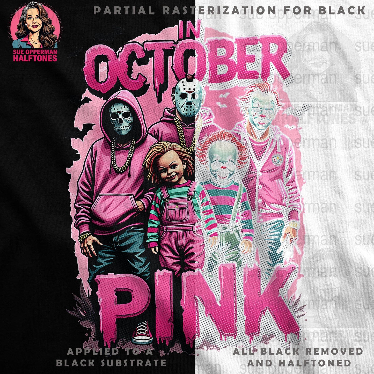 Halloween In October Pink Universal Print Bundle Digital - halftone PNG for T-shirts – Sue Opperman Halftones