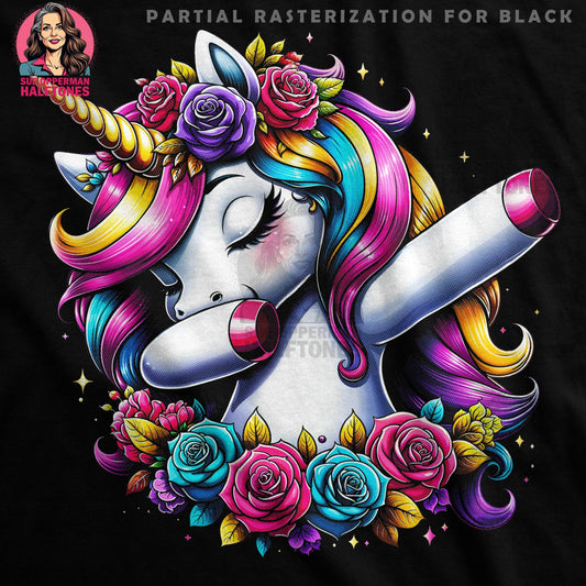 Unicorn with Roses Floral Halftone T-Shirt Design - halftone PNG for T-shirts – Sue Opperman Halftones