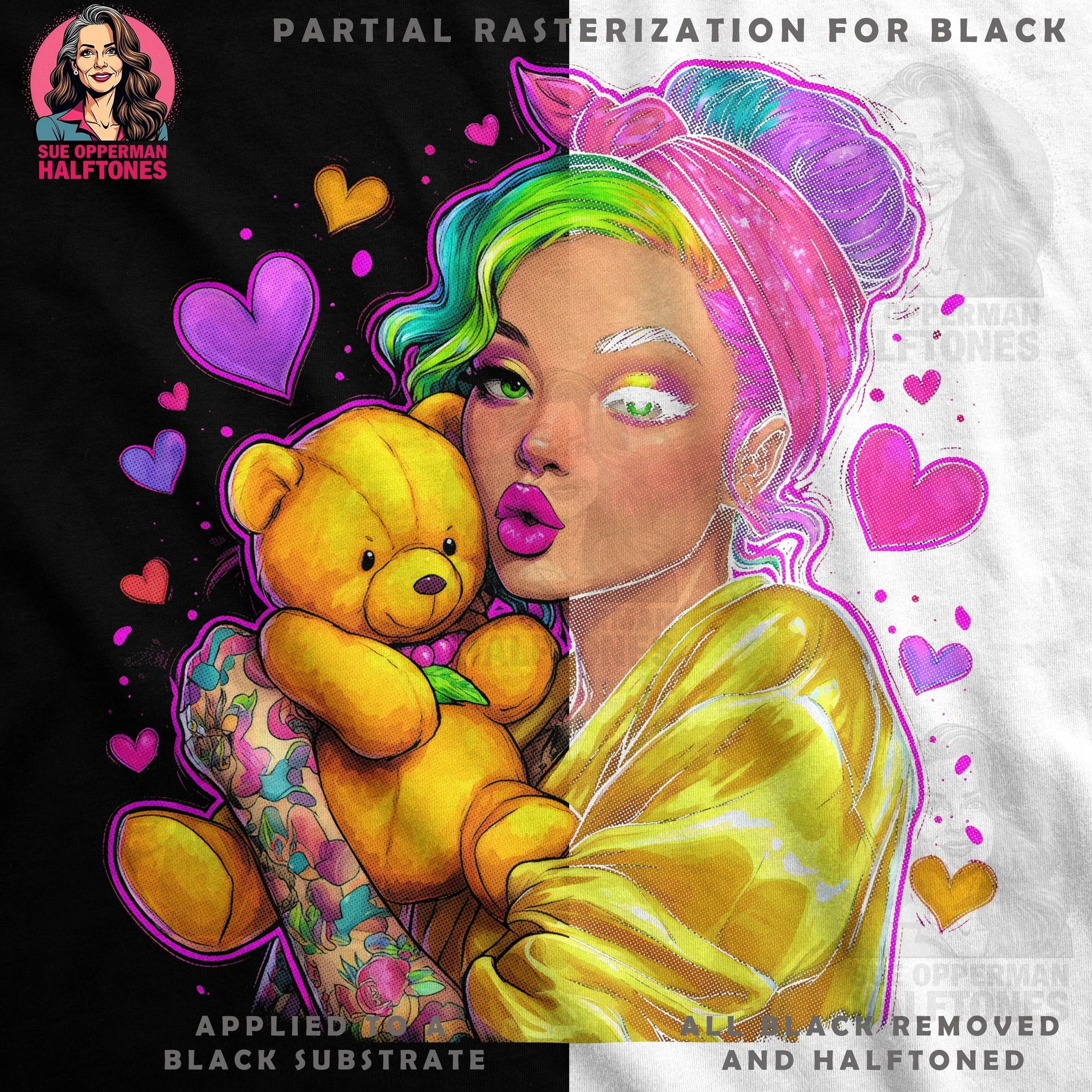 Valentines Girl with Teddy Halftone T-Shirt Design - halftone PNG for T-shirts – Sue Opperman Halftones