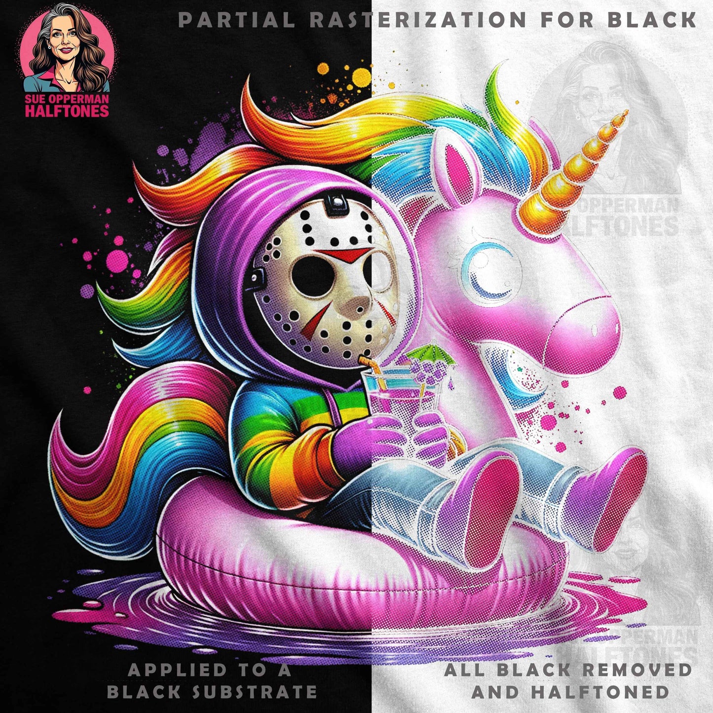 Horror Unicorn Summer Fun Digital Halftone T-shirt Design - halftone PNG for T-shirts – Sue Opperman Halftones