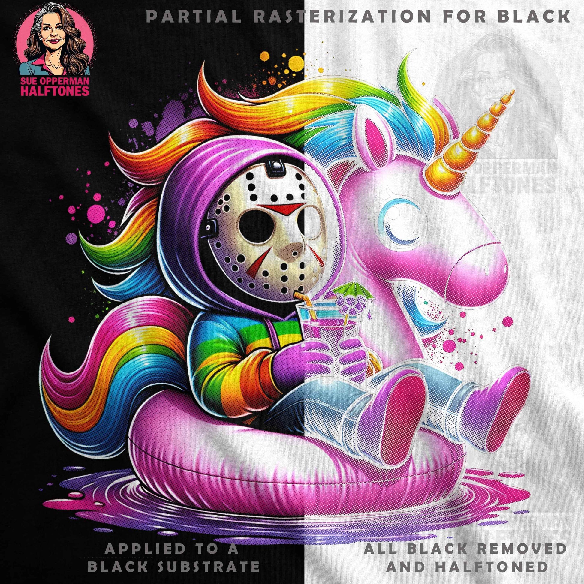 Horror Unicorn Summer Fun Digital Halftone T-shirt Design - halftone PNG for T-shirts – Sue Opperman Halftones