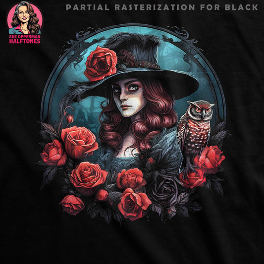 Glamour Roses and Owl Detailed Halftone T-Shirt Design - halftone PNG for T-shirts – Sue Opperman Halftones