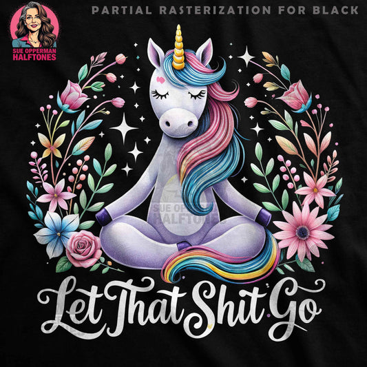 Unicorn Meditation Let That Shit Go Digital Halftone T-Shirt Design - halftone PNG for T-shirts – Sue Opperman Halftones