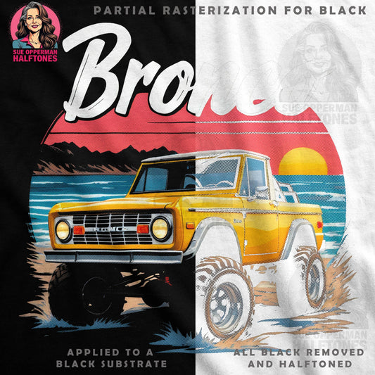 Bronco Beach Scene Premium Halftoned T-Shirt Design - halftone PNG for T-shirts – Sue Opperman Halftones