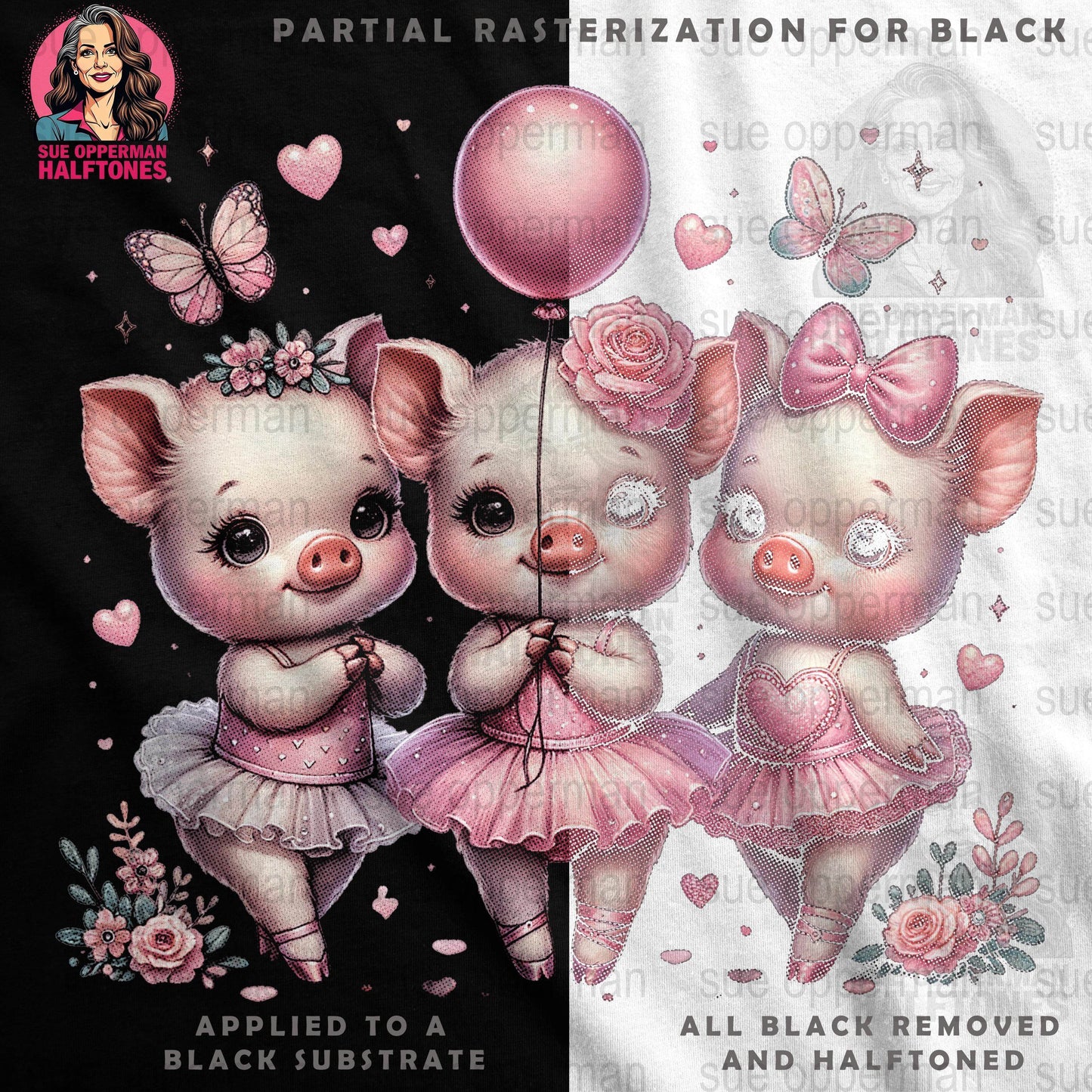 Cute Piglets Ballerinas Universal Print Bundle Digital - halftone PNG for T-shirts – Sue Opperman Halftones