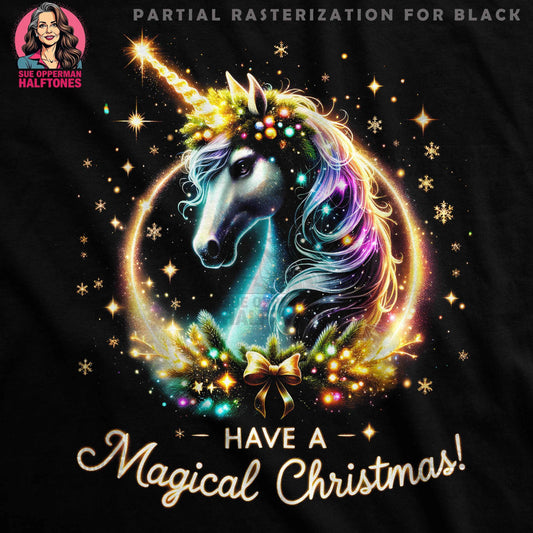 Christmas Unicorn With A Magical Wish Digital Halftone T-Shirt Design - halftone PNG for T-shirts – Sue Opperman Halftones
