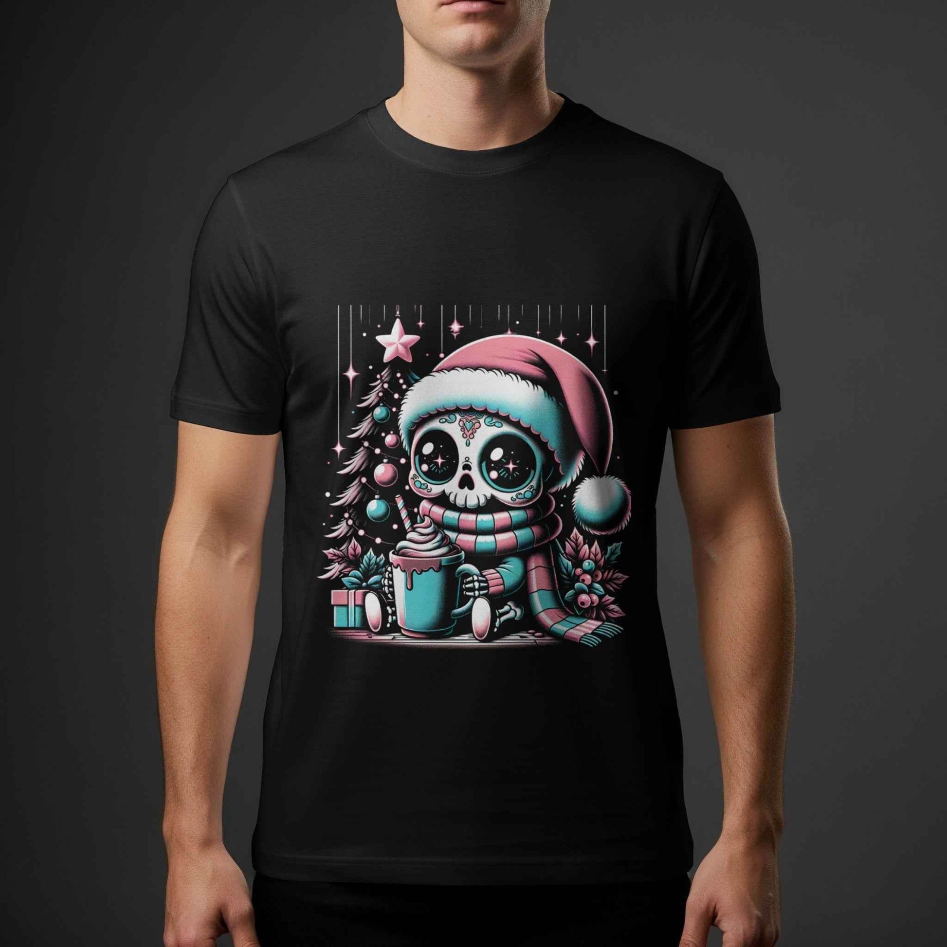 Christmas Sugar Skull with Hot Cocoa Halftone T-Shirt Design - halftone PNG for T-shirts – Sue Opperman Halftones