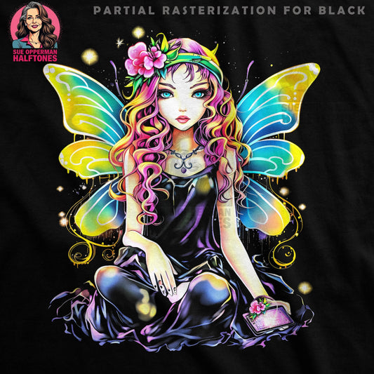 Fantasy Pretty Fairy With Wings Halftone T-Shirt Design - halftone PNG for T-shirts – Sue Opperman Halftones