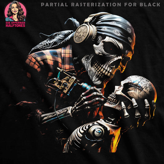 Steampunk Skull Tattoo Artist With Baby Skull Digital Halftone T-Shirt Design - halftone PNG for T-shirts – Sue Opperman Halftones