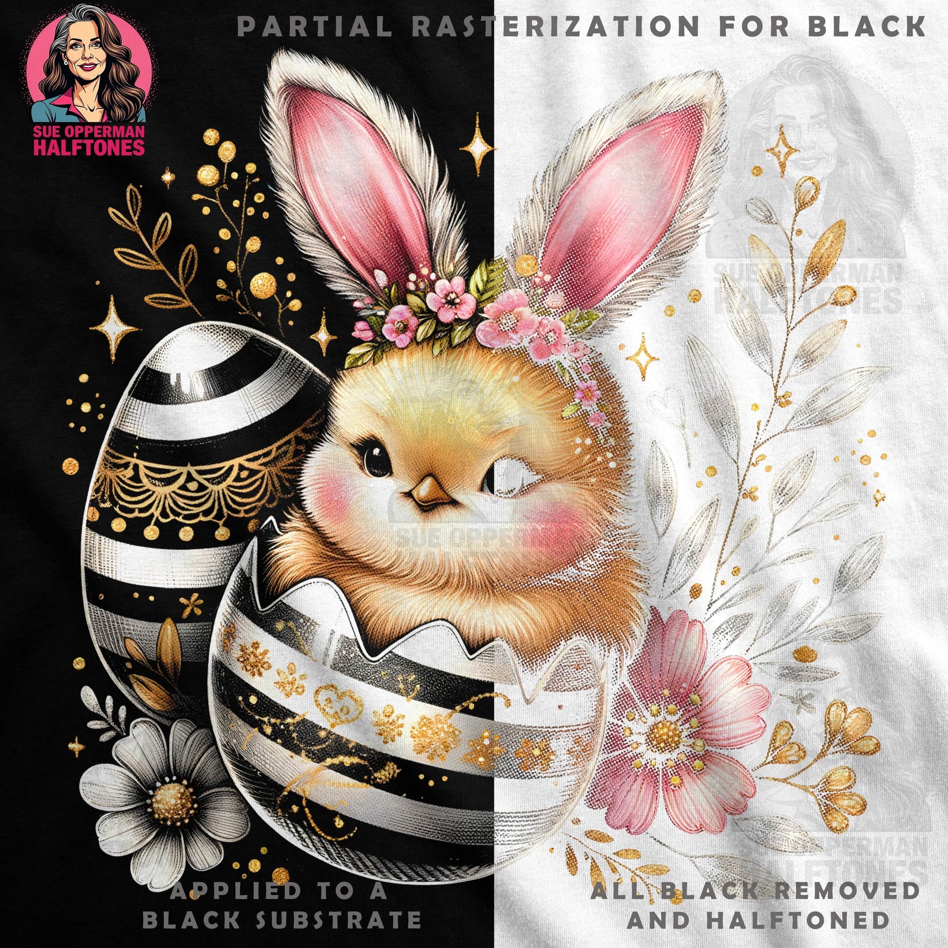 Easter Chick in Egg Halftone T-Shirt Design - halftone PNG for T-shirts – Sue Opperman Halftones