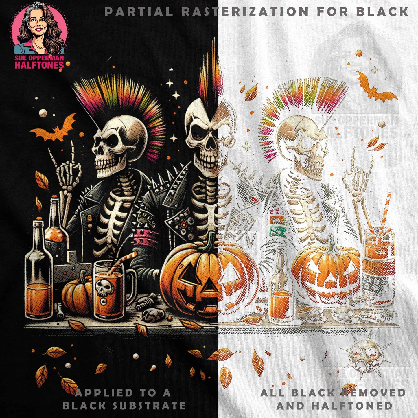 Punk Skeletons Jack O Lanterns Halftone T-Shirt Design - halftone PNG for T-shirts – Sue Opperman Halftones