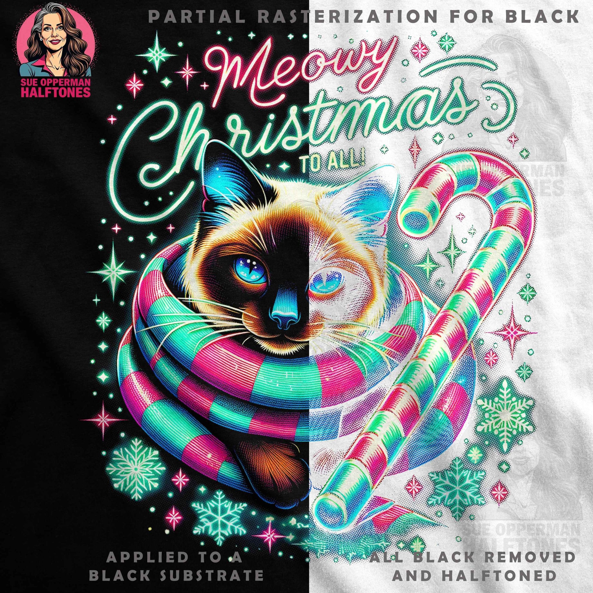 Christmas Cat Meowy Holiday Halftone T-Shirt Design - halftone PNG for T-shirts – Sue Opperman Halftones