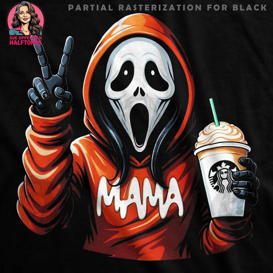 Mama Ghost Face With Coffee Halftone T-Shirt Design - halftone PNG for T-shirts – Sue Opperman Halftones