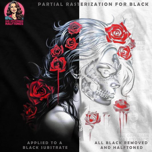 Skull Girl Roses Halftone T-Shirt Design - halftone PNG for T-shirts – Sue Opperman Halftones