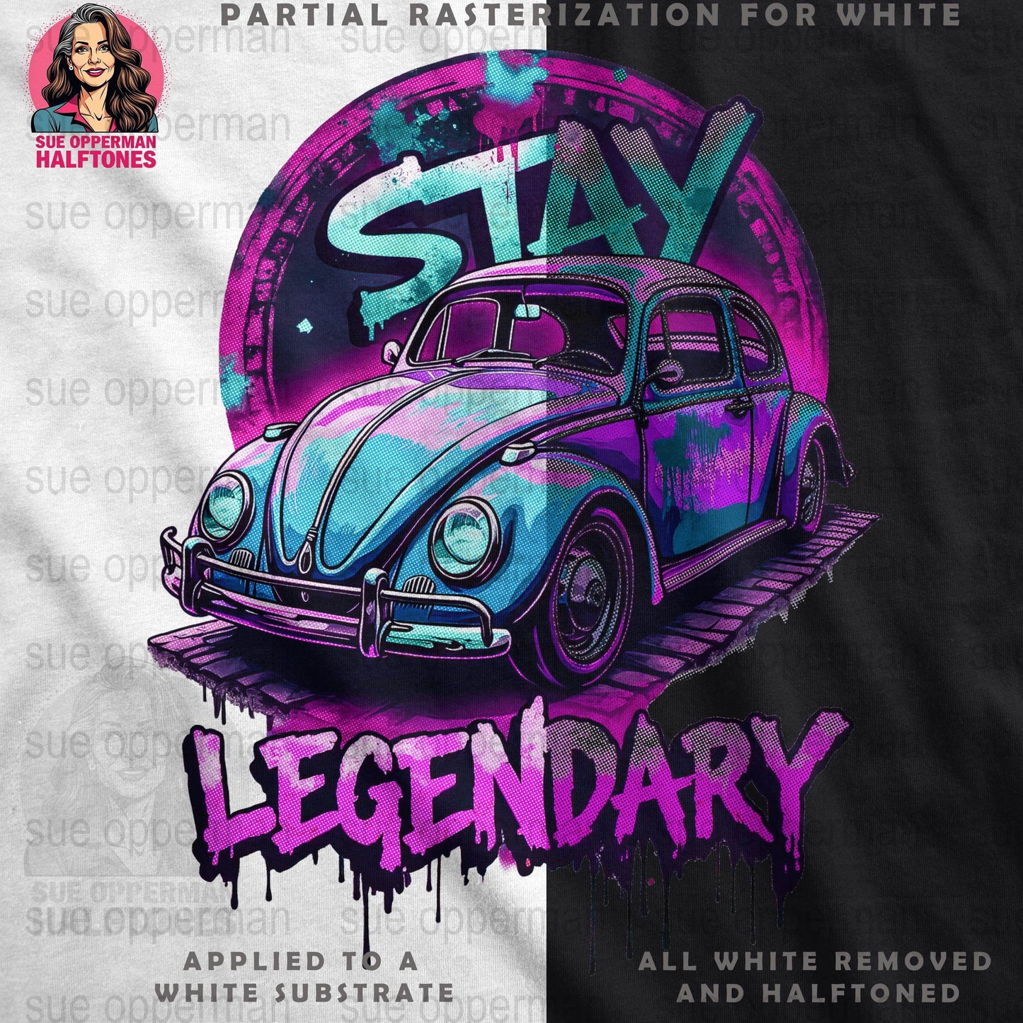 Stay Legendary Beetle Universal Print Bundle - halftone PNG for T-shirts – Sue Opperman Halftones
