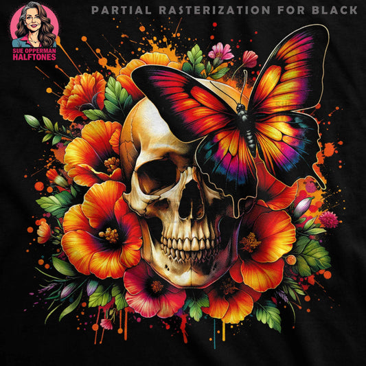 Skull Flowers Butterfly Halftone T-Shirt Design - halftone PNG for T-shirts – Sue Opperman Halftones