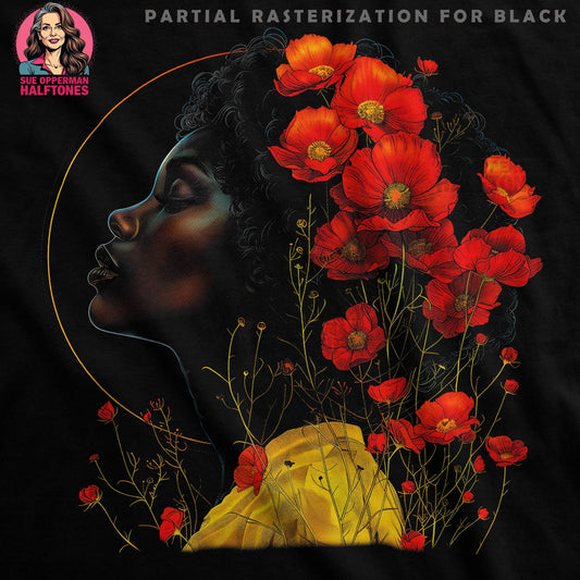 Floral Woman with Poppies Halftone T-Shirt Design - halftone PNG for T-shirts – Sue Opperman Halftones