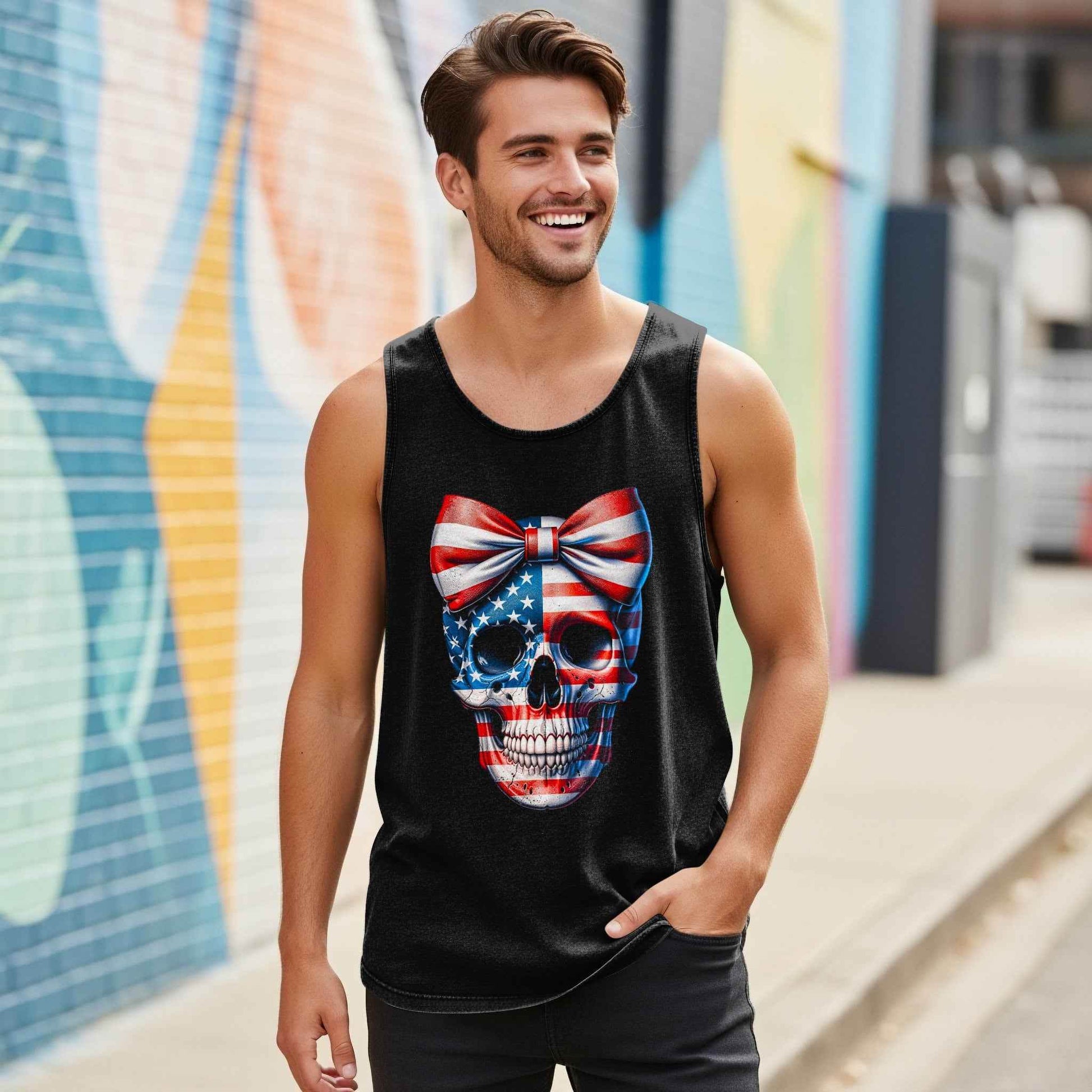 Patriotic Skull with Bow Halftoned T-Shirt Design - halftone PNG for T-shirts – Sue Opperman Halftones