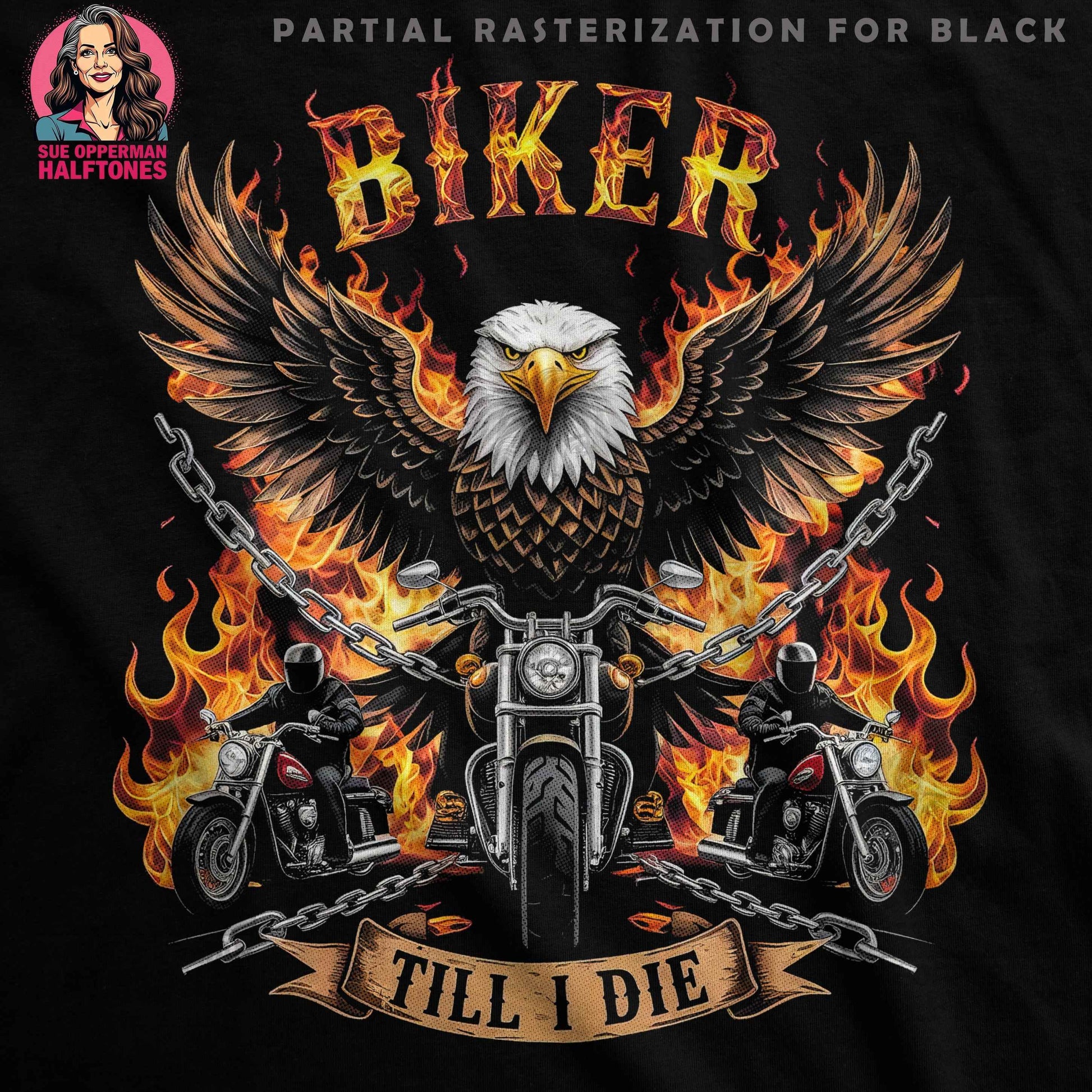 Biker Eagle Motorcycle Halftone T-Shirt Design - halftone PNG for T-shirts – Sue Opperman Halftones