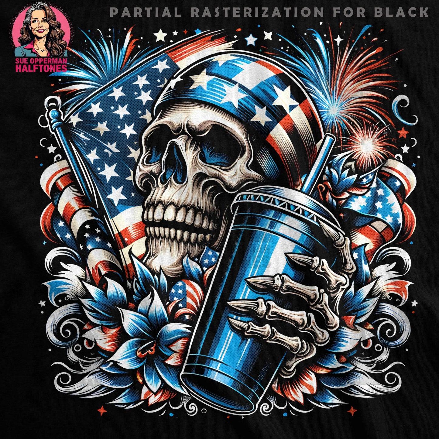Patriotic Skull Halftone T-Shirt Design - halftone PNG for T-shirts – Sue Opperman Halftones