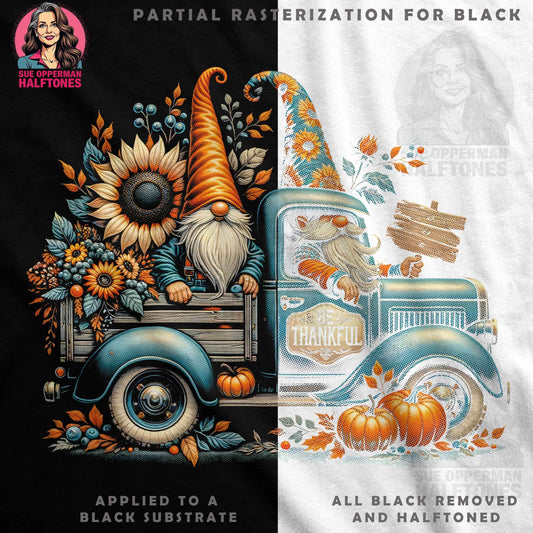 Thanksgiving Gnomes In A Truck Digital Halftoned T-Shirt Design - halftone PNG for T-shirts – Sue Opperman Halftones