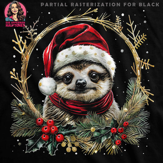 Christmas Sloth With Wreath Digital Halftone T-shirt Design - halftone PNG for T-shirts – Sue Opperman Halftones
