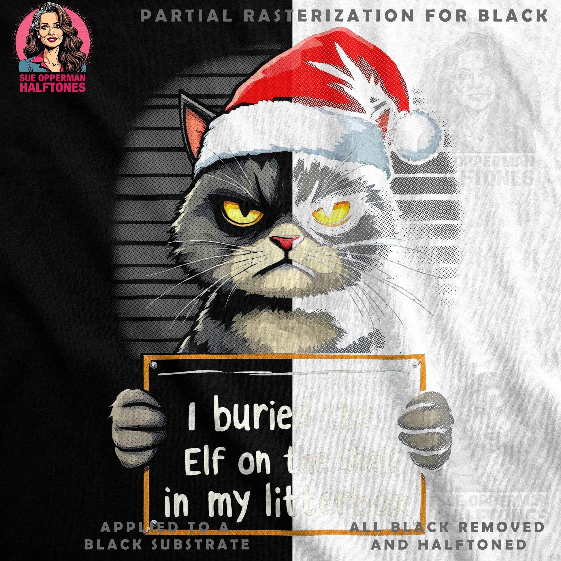Grumpy Christmas Cat Halftone T-Shirt Design - halftone PNG for T-shirts – Sue Opperman Halftones