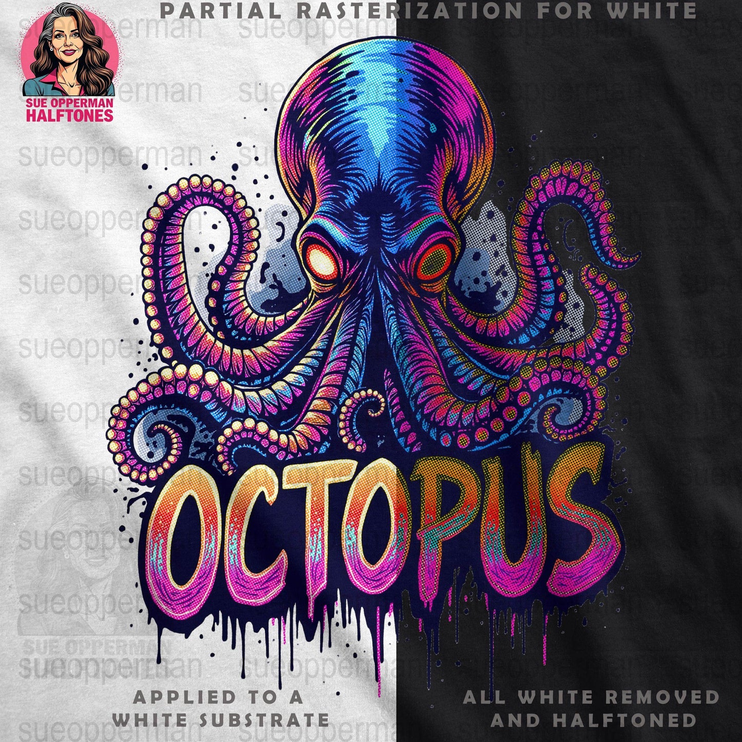 Octopus Universal Print Bundle - halftone PNG for T-shirts – Sue Opperman Halftones