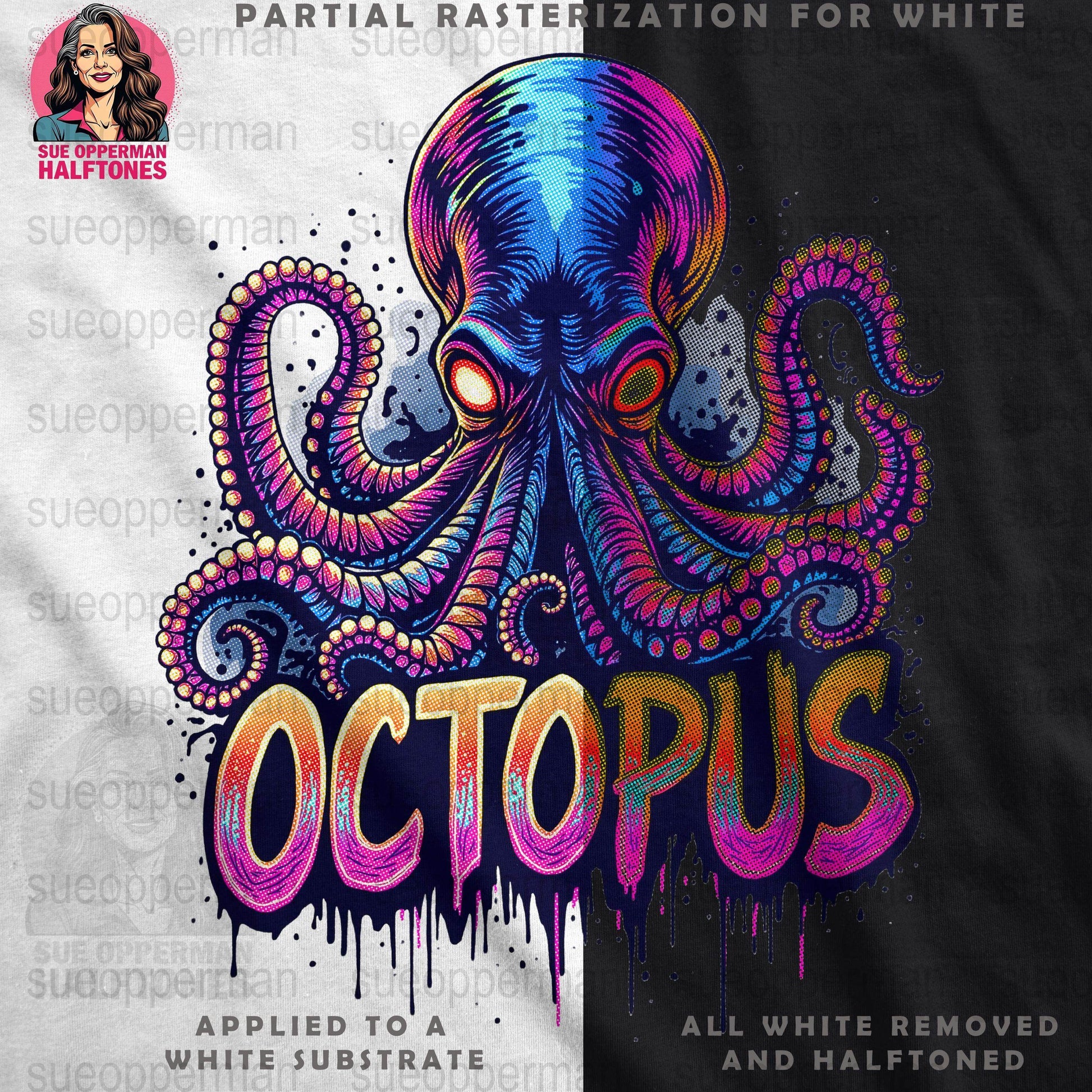 Octopus Universal Print Bundle - halftone PNG for T-shirts – Sue Opperman Halftones