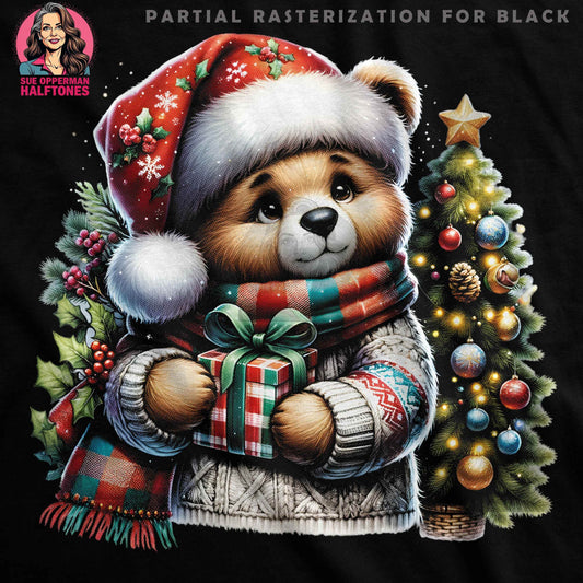 Cute Bear with Christmas Tree Halftoned T-Shirt Design - halftone PNG for T-shirts – Sue Opperman Halftones