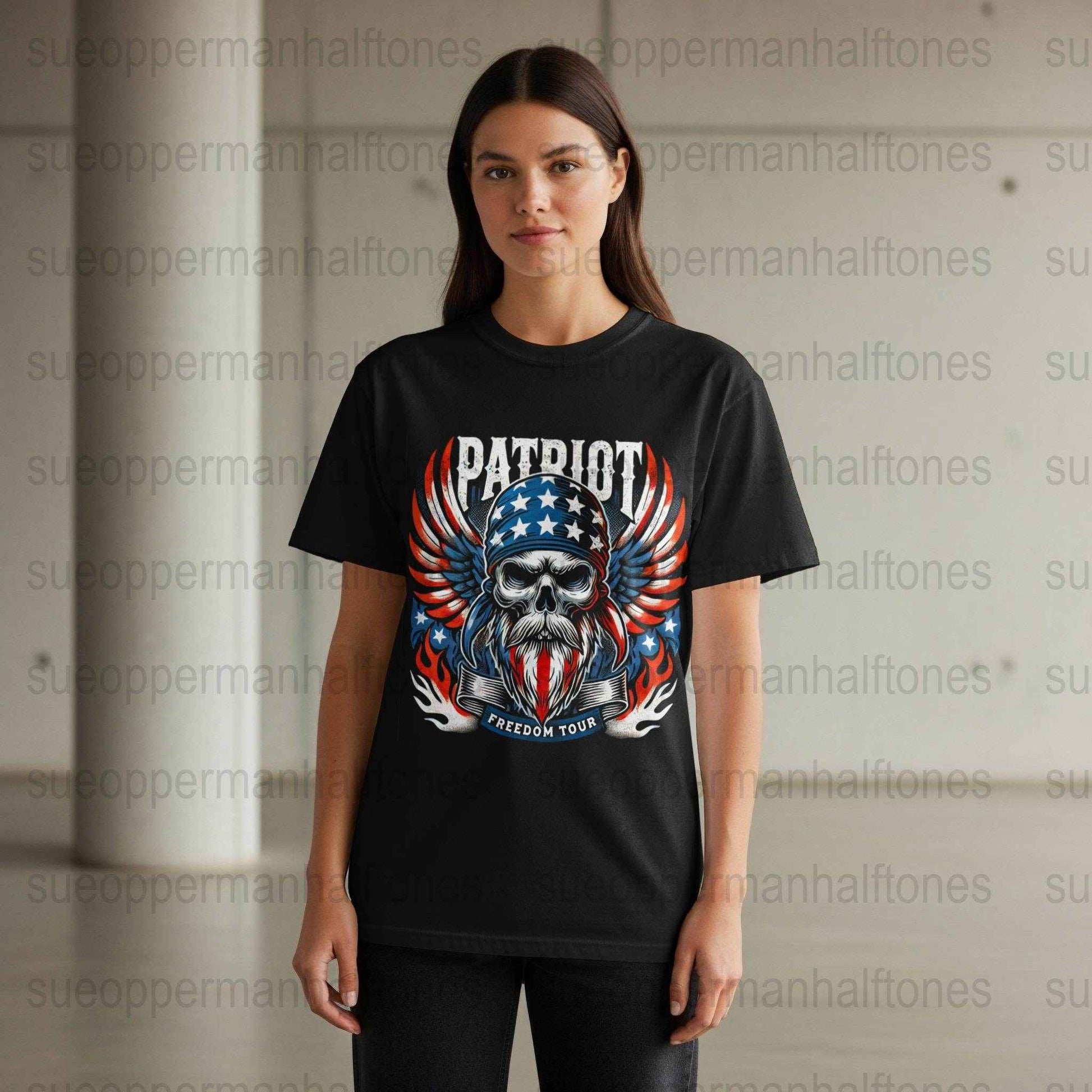 Patriot Skull with Wings Halftone T-Shirt Design Digital - halftone PNG for T-shirts – Sue Opperman Halftones