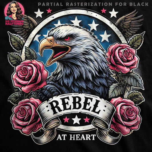 Patriotic Rebel Eagle With Roses Halftoned T-Shirt Design - halftone PNG for T-shirts – Sue Opperman Halftones