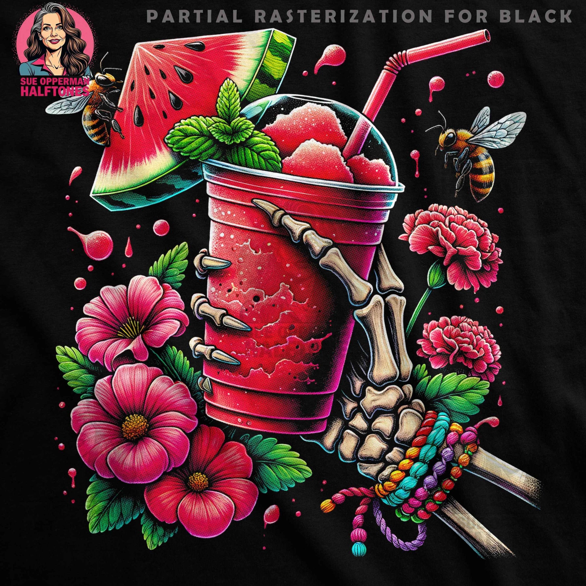 Summer Smoothie Skeleton Graphic Halftoned T-Shirt Design - halftone PNG for T-shirts – Sue Opperman Halftones