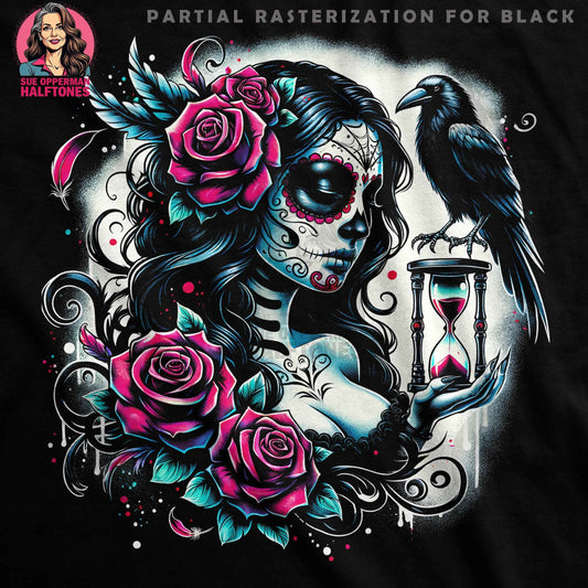 Sugar Skull Rose Raven Halftone T-Shirt Design Digital - halftone PNG for T-shirts – Sue Opperman Halftones