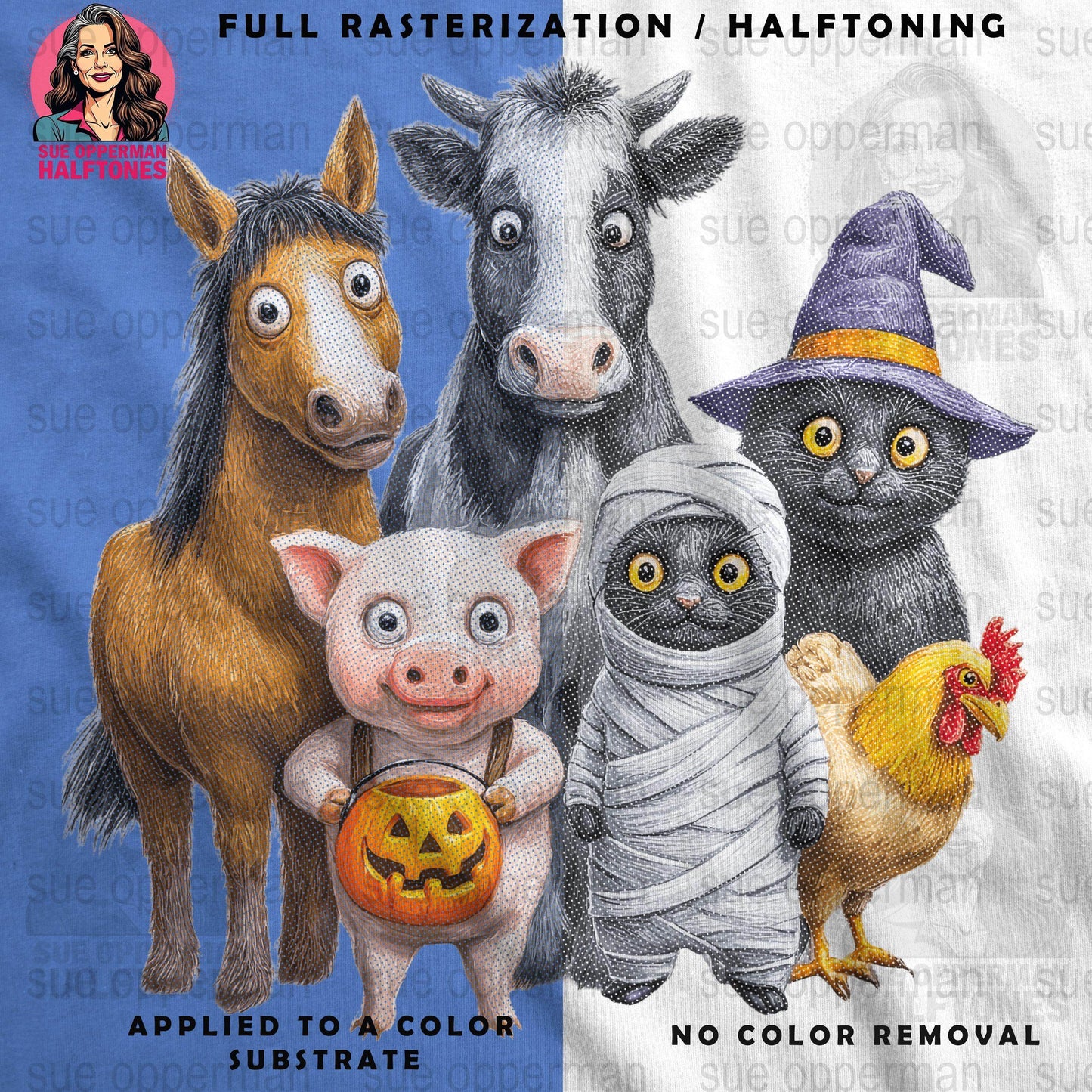 Halloween Animals Universal Print Bundle Digital - halftone PNG for T-shirts – Sue Opperman Halftones