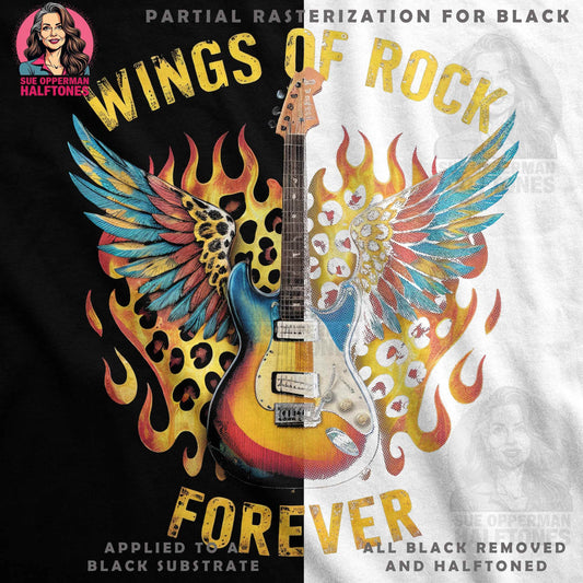 Rock Guitar Wings of Rock Forever Halftoned T-Shirt Design - halftone PNG for T-shirts – Sue Opperman Halftones