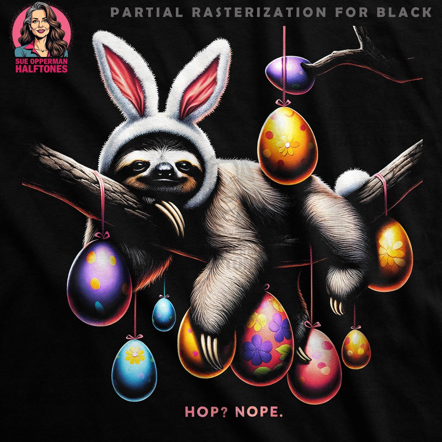 Easter Sloth Bunny Halftoned Funny T-Shirt Design - halftone PNG for T-shirts – Sue Opperman Halftones